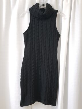Small Trac Black Knit Sleeveless Turtleneck Stretchy Sweater Midi Dress